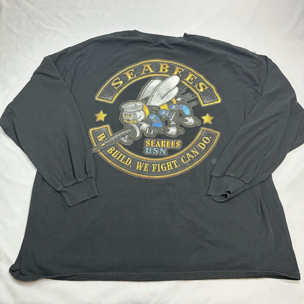 US Navy Shirt Mens Fits XL/XXL Black Seabees USN Military Utility Relaxed